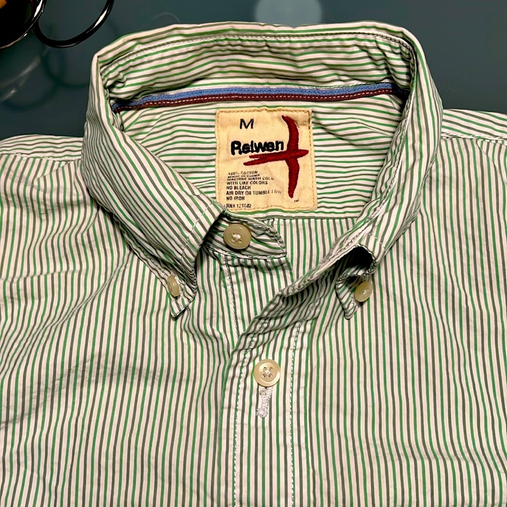 RELWEN Green/Gray Striped Shirt